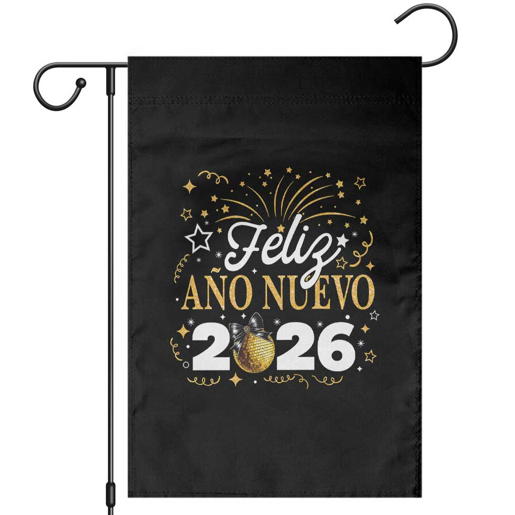 Spanish New Year 2026 Garden Flag Feliz Ano Nuevo NYE Party Faux Glitter Effect Printed TS11 Black Print Your Wear