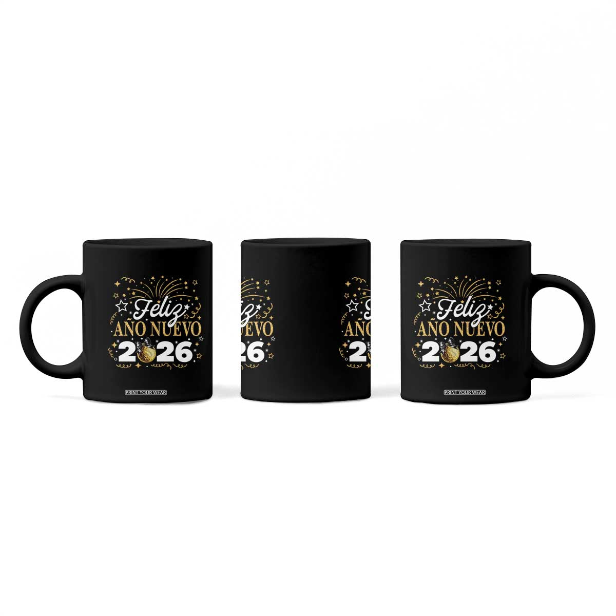 Spanish New Year 2026 Coffee Mug Feliz Ano Nuevo NYE Party Faux Glitter Effect Printed TS11 Print Your Wear