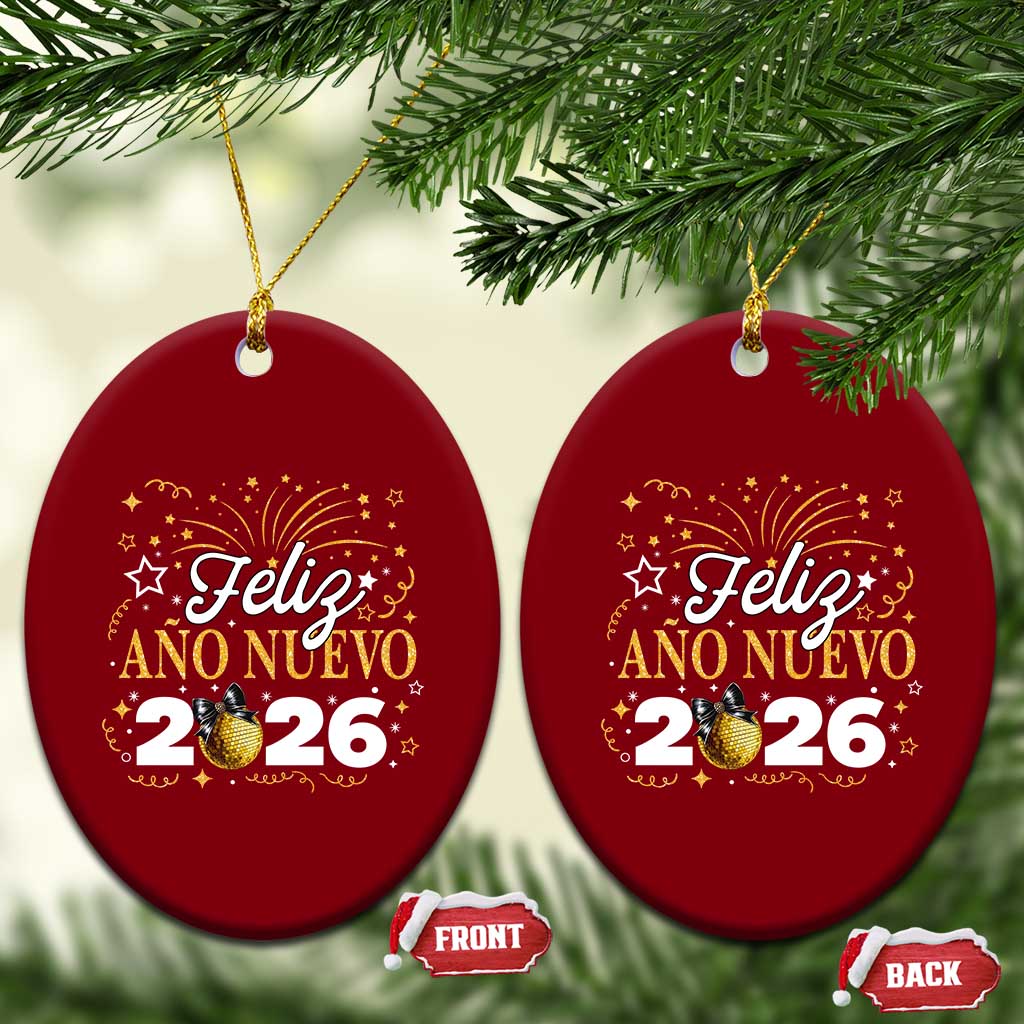 Spanish New Year 2026 Ceramic Ornament Feliz Ano Nuevo NYE Party Faux Glitter Effect Printed TS11 Print Your Wear