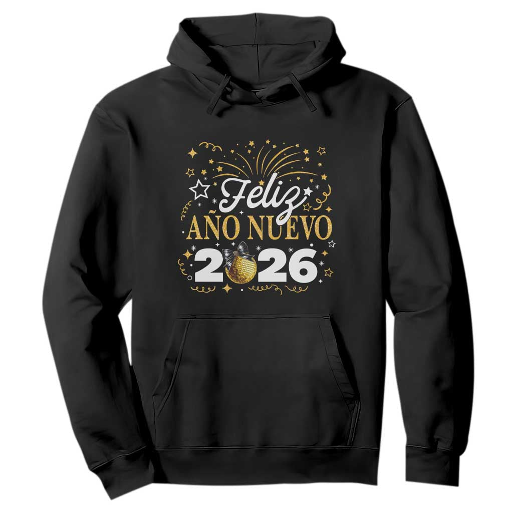 Spanish New Year 2026 Hoodie Feliz Ano Nuevo NYE Party Faux Glitter Effect Printed TS11 Black Print Your Wear