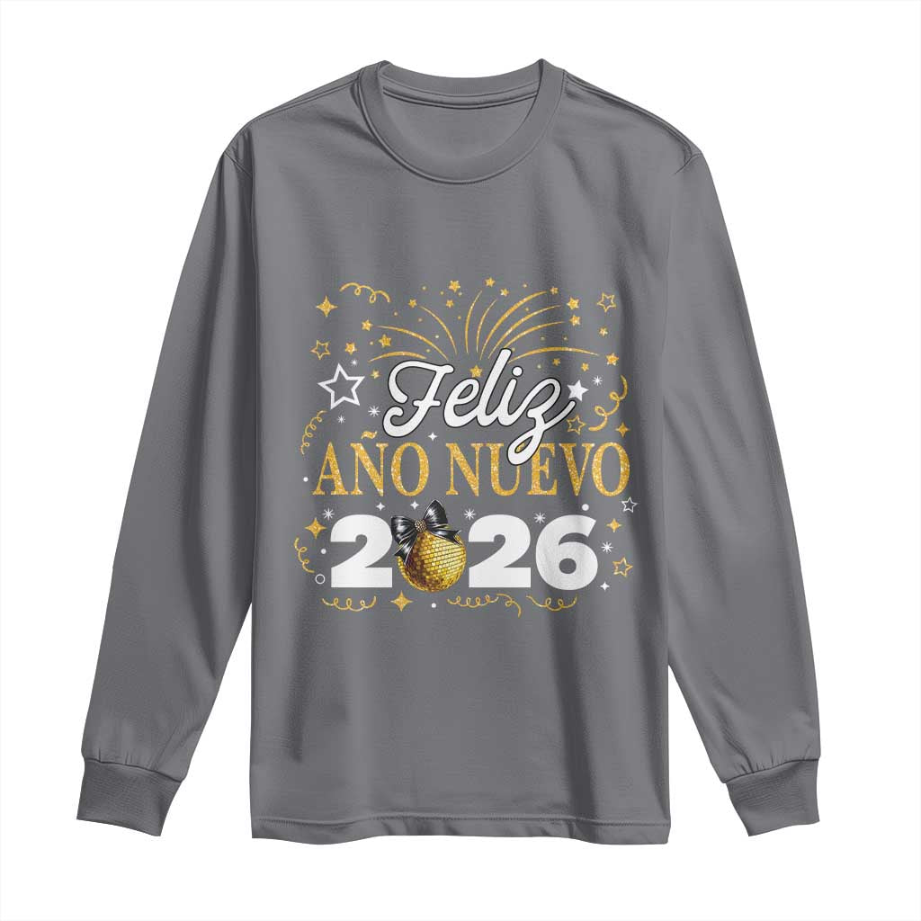 Spanish New Year 2026 Long Sleeve Shirt Feliz Ano Nuevo NYE Party Faux Glitter Effect Printed TS11 Charcoal Print Your Wear