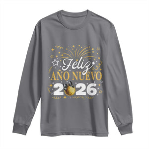 Spanish New Year 2026 Long Sleeve Shirt Feliz Ano Nuevo NYE Party Faux Glitter Effect Printed TS11 Charcoal Print Your Wear