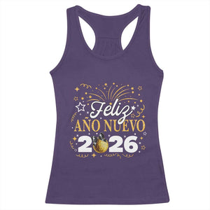 Spanish New Year 2026 Racerback Tank Top Feliz Ano Nuevo NYE Party Faux Glitter Effect Printed TS11 Purple Print Your Wear