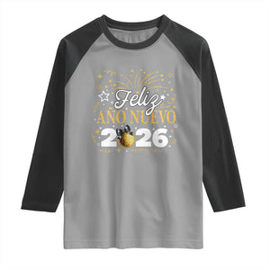 Spanish New Year 2026 Raglan Shirt Feliz Ano Nuevo NYE Party Faux Glitter Effect Printed TS11 Sport Gray Black Print Your Wear