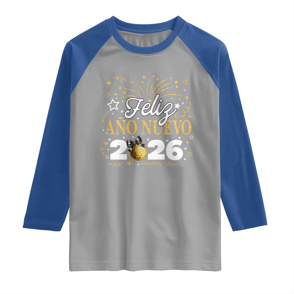 Spanish New Year 2026 Raglan Shirt Feliz Ano Nuevo NYE Party Faux Glitter Effect Printed TS11 Sport Gray Royal Print Your Wear