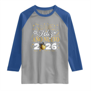 Spanish New Year 2026 Raglan Shirt Feliz Ano Nuevo NYE Party Faux Glitter Effect Printed TS11 Sport Gray Royal Print Your Wear