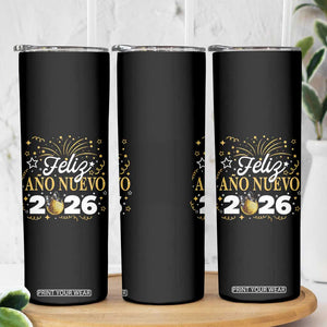 Spanish New Year 2026 Skinny Tumbler Feliz Ano Nuevo NYE Party Faux Glitter Effect Printed TS11 Print Your Wear