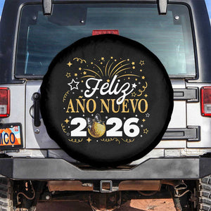 Spanish New Year 2026 Spare Tire Cover Feliz Ano Nuevo NYE Party Faux Glitter Effect Printed TS11 No hole Black Print Your Wear