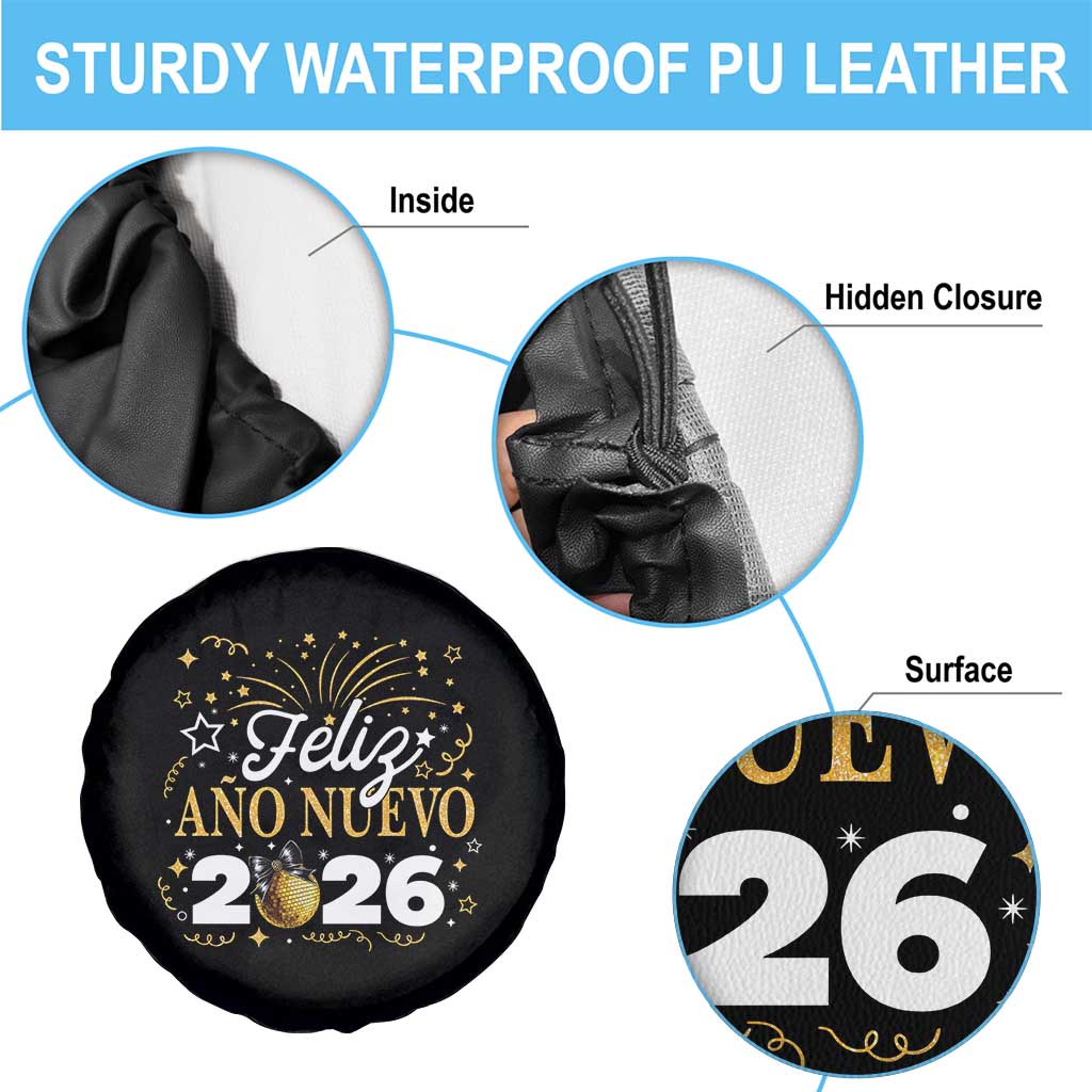 Spanish New Year 2026 Spare Tire Cover Feliz Ano Nuevo NYE Party Faux Glitter Effect Printed TS11 Print Your Wear