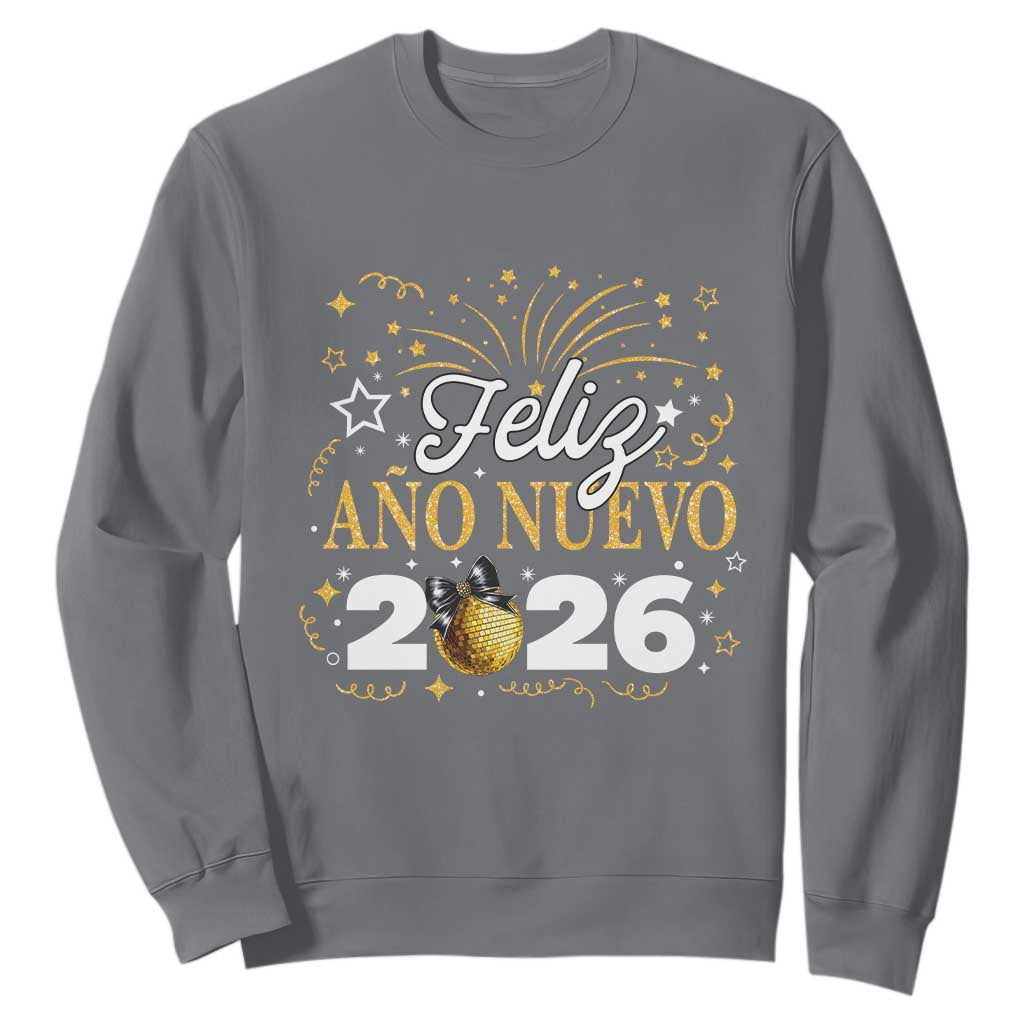Spanish New Year 2026 Sweatshirt Feliz Ano Nuevo NYE Party Faux Glitter Effect Printed TS11 Charcoal Print Your Wear