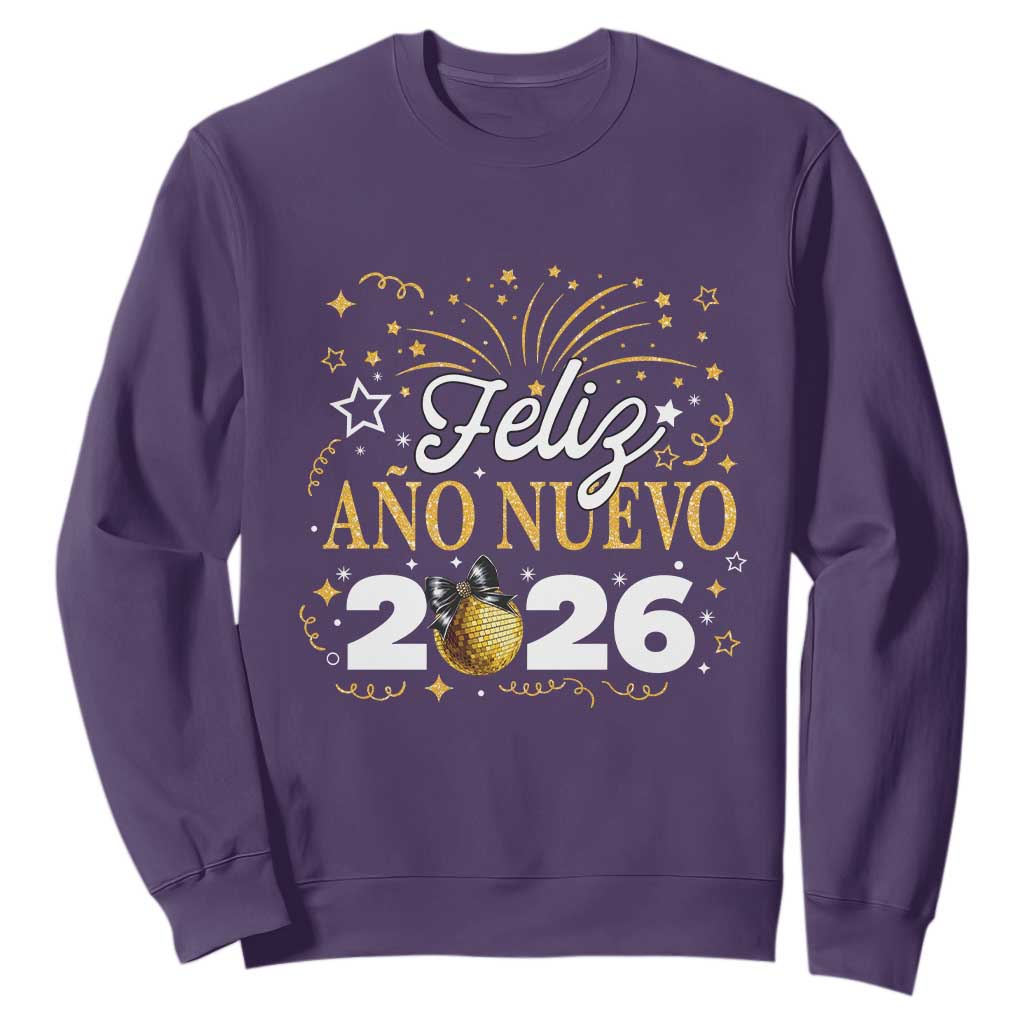 Spanish New Year 2026 Sweatshirt Feliz Ano Nuevo NYE Party Faux Glitter Effect Printed TS11 Purple Print Your Wear