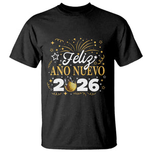 Spanish New Year 2026 T Shirt Feliz Ano Nuevo NYE Party Faux Glitter Effect Printed TS11 Black Print Your Wear