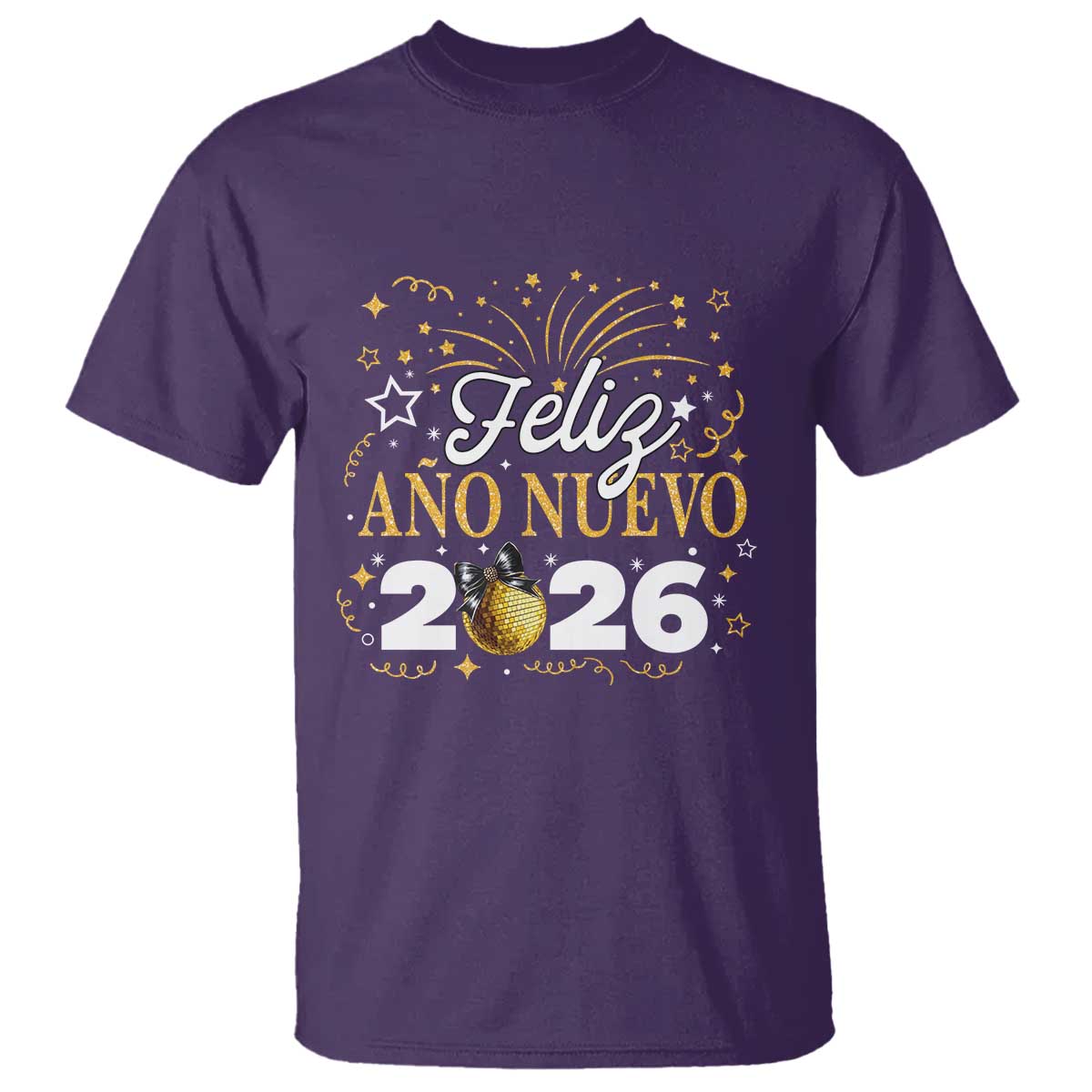 Spanish New Year 2026 T Shirt Feliz Ano Nuevo NYE Party Faux Glitter Effect Printed TS11 Purple Print Your Wear