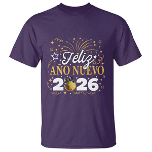 Spanish New Year 2026 T Shirt Feliz Ano Nuevo NYE Party Faux Glitter Effect Printed TS11 Purple Print Your Wear