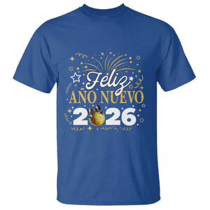 Spanish New Year 2026 T Shirt Feliz Ano Nuevo NYE Party Faux Glitter Effect Printed TS11 Royal Blue Print Your Wear
