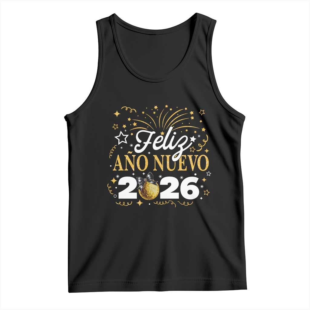 Spanish New Year 2026 Tank Top Feliz Ano Nuevo NYE Party Faux Glitter Effect Printed TS11 Black Print Your Wear