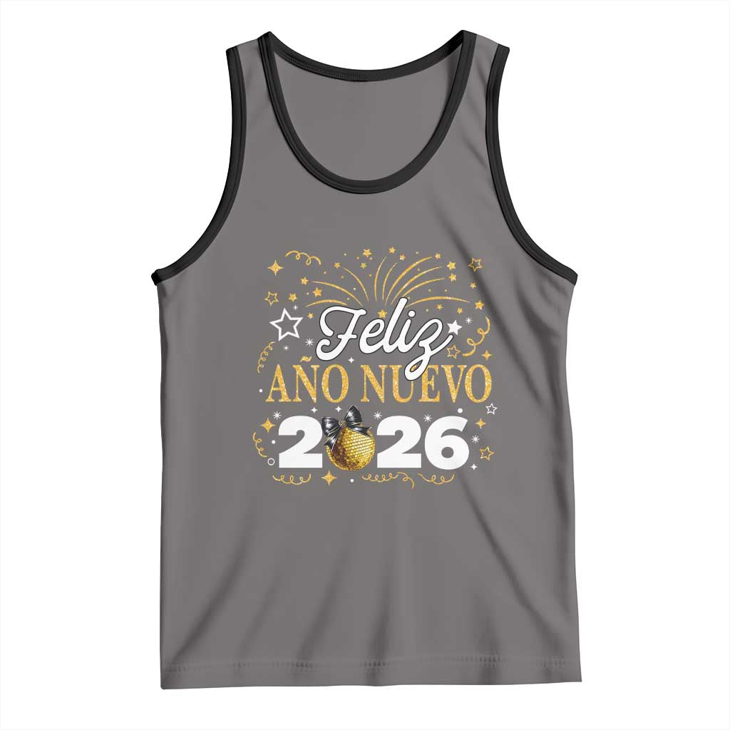 Spanish New Year 2026 Tank Top Feliz Ano Nuevo NYE Party Faux Glitter Effect Printed TS11 Deep Heather Black Print Your Wear