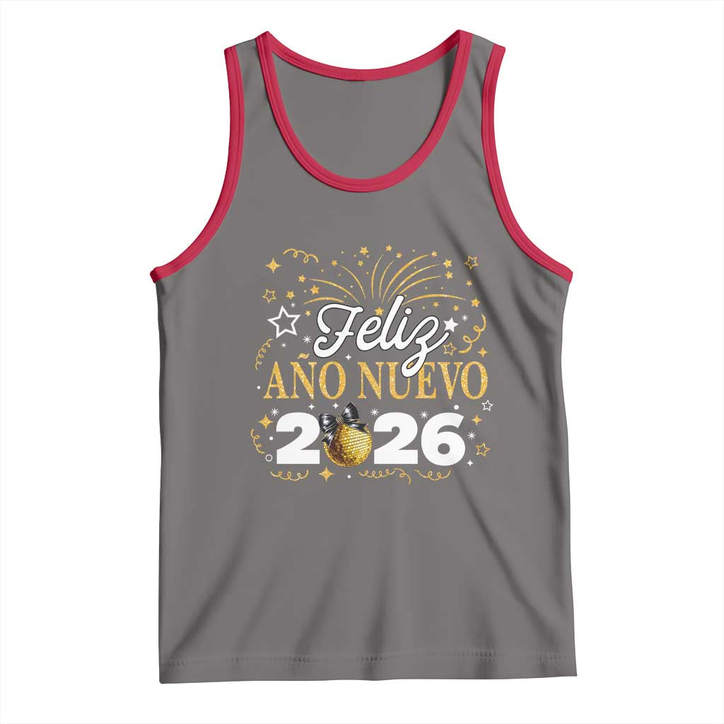 Spanish New Year 2026 Tank Top Feliz Ano Nuevo NYE Party Faux Glitter Effect Printed TS11 Deep Heather Red Print Your Wear