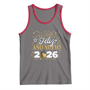 Spanish New Year 2026 Tank Top Feliz Ano Nuevo NYE Party Faux Glitter Effect Printed TS11 Deep Heather Red Print Your Wear