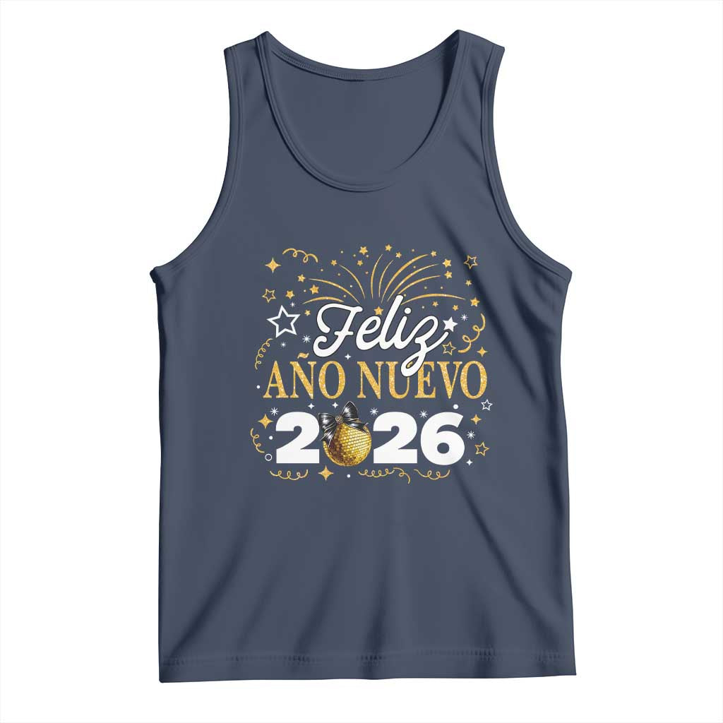 Spanish New Year 2026 Tank Top Feliz Ano Nuevo NYE Party Faux Glitter Effect Printed TS11 Navy Print Your Wear