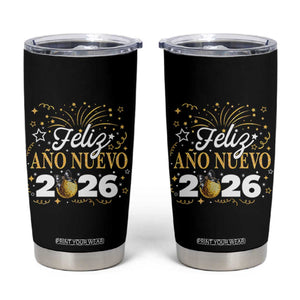 Spanish New Year 2026 Tumbler Cup Feliz Ano Nuevo NYE Party Faux Glitter Effect Printed TS11 Black Print Your Wear