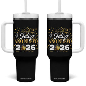 Spanish New Year 2026 Tumbler With Handle Feliz Ano Nuevo NYE Party Faux Glitter Effect Printed TS11 One Size: 40 oz Black Print Your Wear