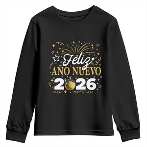 Spanish New Year 2026 Youth Sweatshirt Feliz Ano Nuevo NYE Party Faux Glitter Effect Printed TS11 Black Print Your Wear