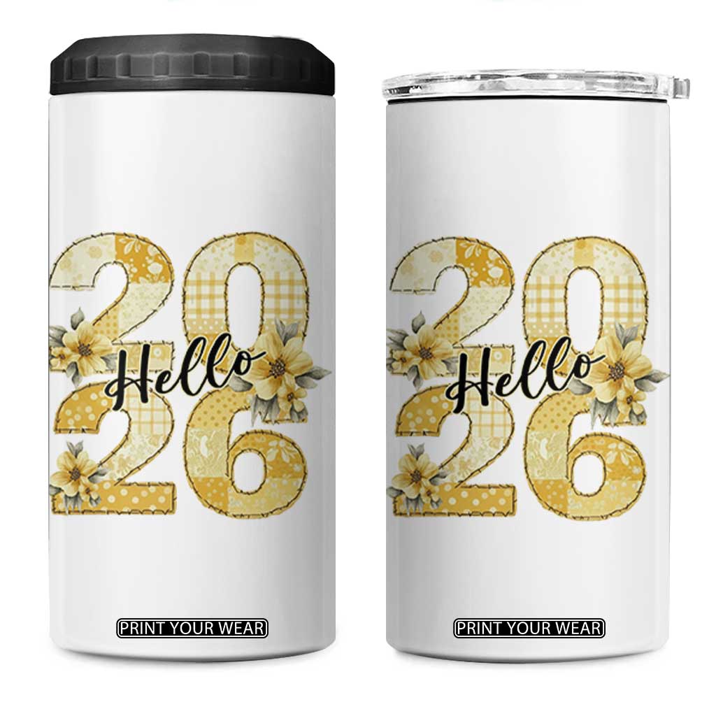 Hello New Year 2026 Vintage Floral Patchwork Quilt 4 in 1 Can Cooler Tumbler TS11 One Size: 16 oz White Print Your Wear