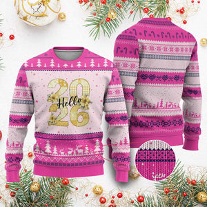 Hello New Year 2026 Vintage Floral Patchwork Quilt Ugly Christmas Sweater TS11 Hot Pink Print Your Wear