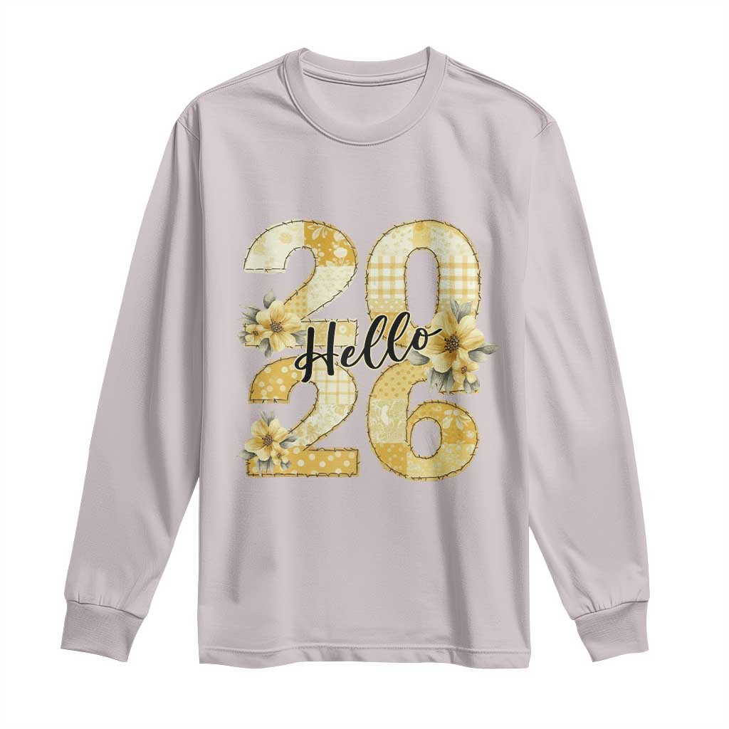 Hello New Year 2026 Vintage Floral Patchwork Quilt Long Sleeve Shirt TS11 Ice Gray Print Your Wear