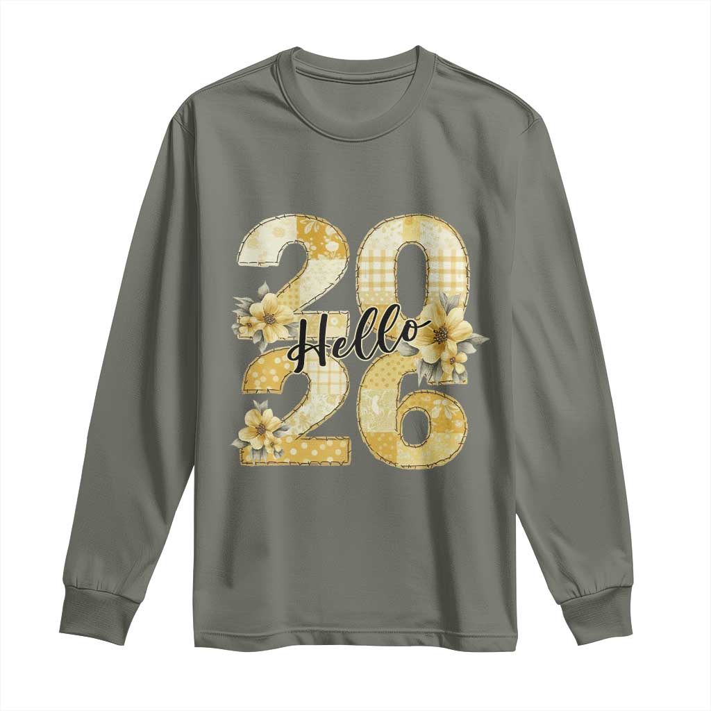 Hello New Year 2026 Vintage Floral Patchwork Quilt Long Sleeve Shirt TS11 Military Green Print Your Wear