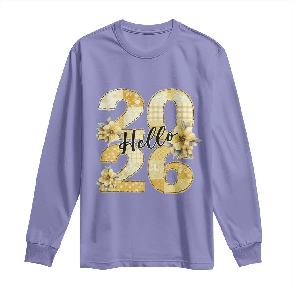 Hello New Year 2026 Vintage Floral Patchwork Quilt Long Sleeve Shirt TS11 Violet Print Your Wear