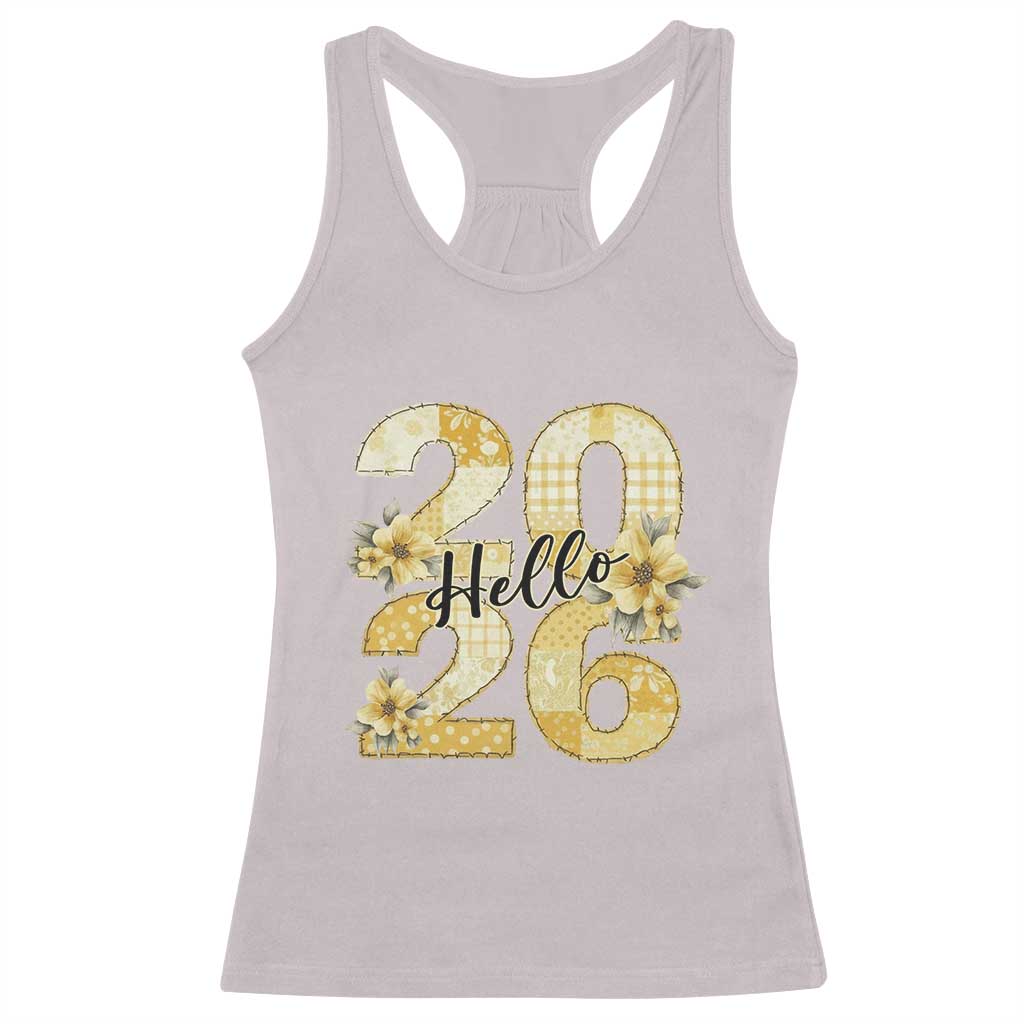 Hello New Year 2026 Vintage Floral Patchwork Quilt Racerback Tank Top TS11 Ice Gray Print Your Wear