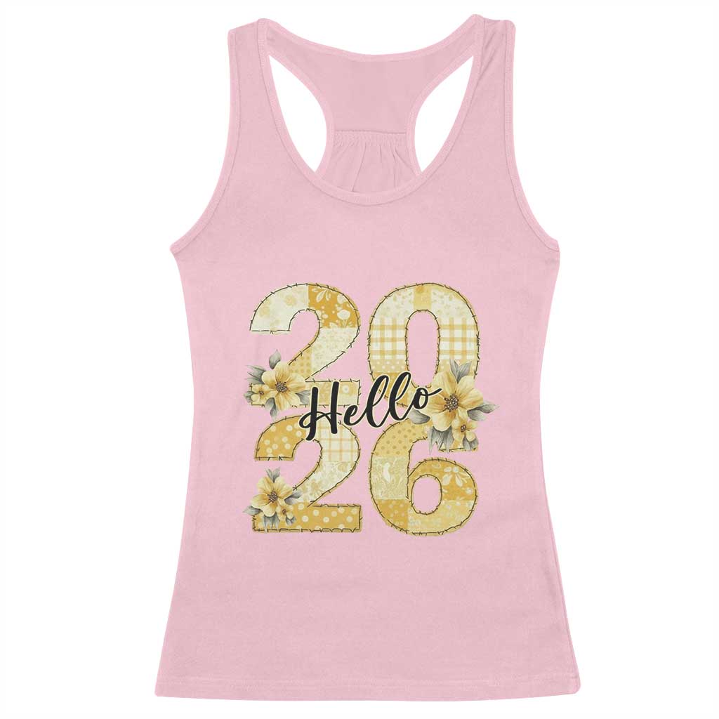 Hello New Year 2026 Vintage Floral Patchwork Quilt Racerback Tank Top TS11 Light Pink Print Your Wear
