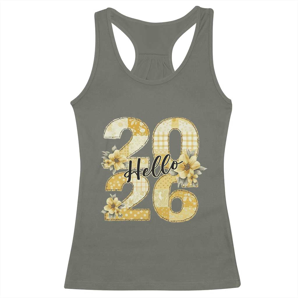 Hello New Year 2026 Vintage Floral Patchwork Quilt Racerback Tank Top TS11 Military Green Print Your Wear