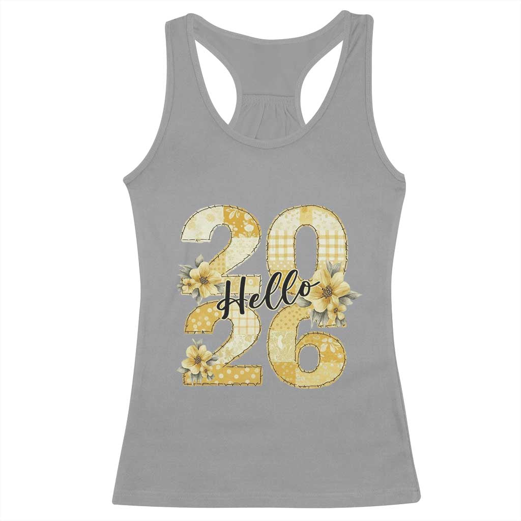 Hello New Year 2026 Vintage Floral Patchwork Quilt Racerback Tank Top TS11 Sport Gray Print Your Wear