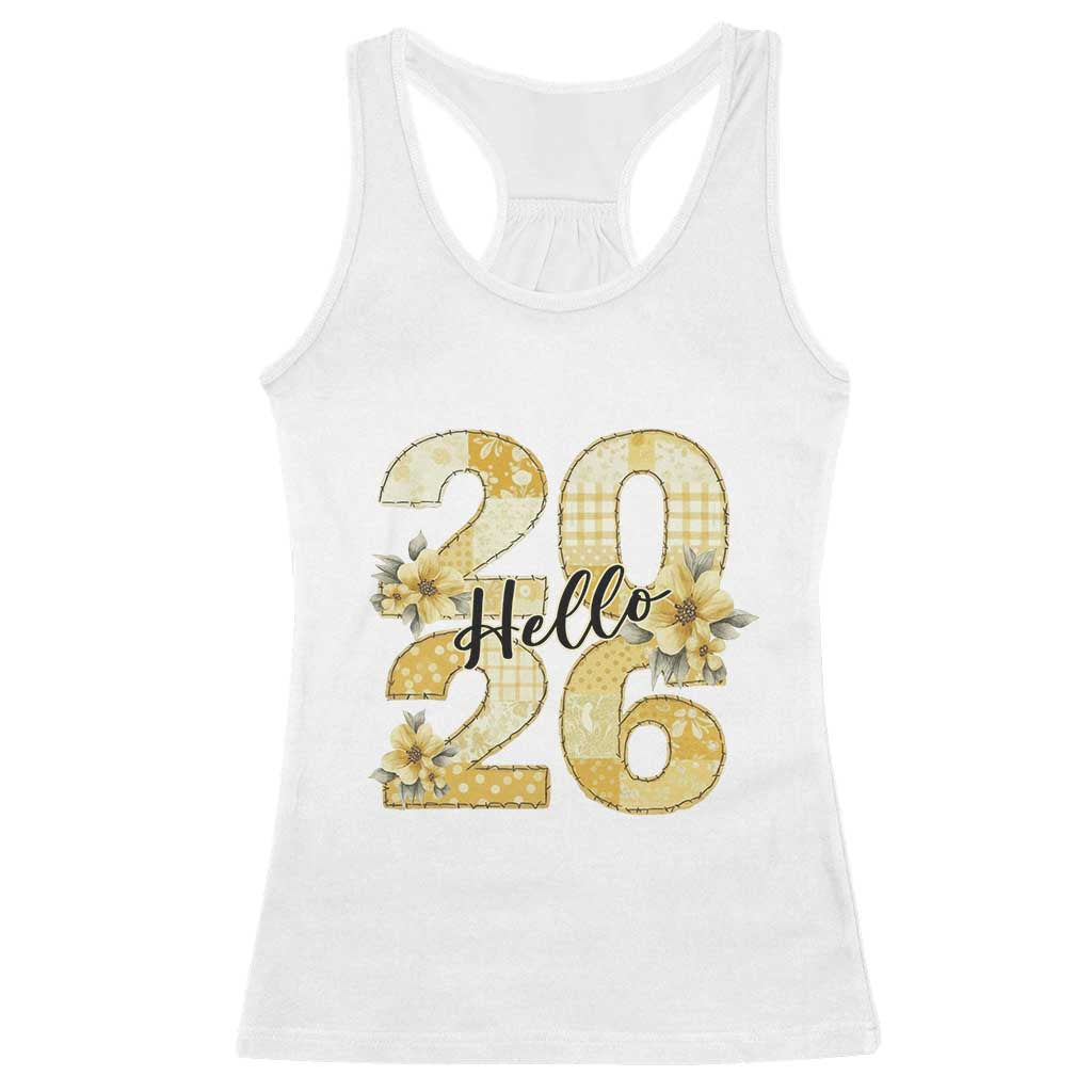 Hello New Year 2026 Vintage Floral Patchwork Quilt Racerback Tank Top TS11 White Print Your Wear
