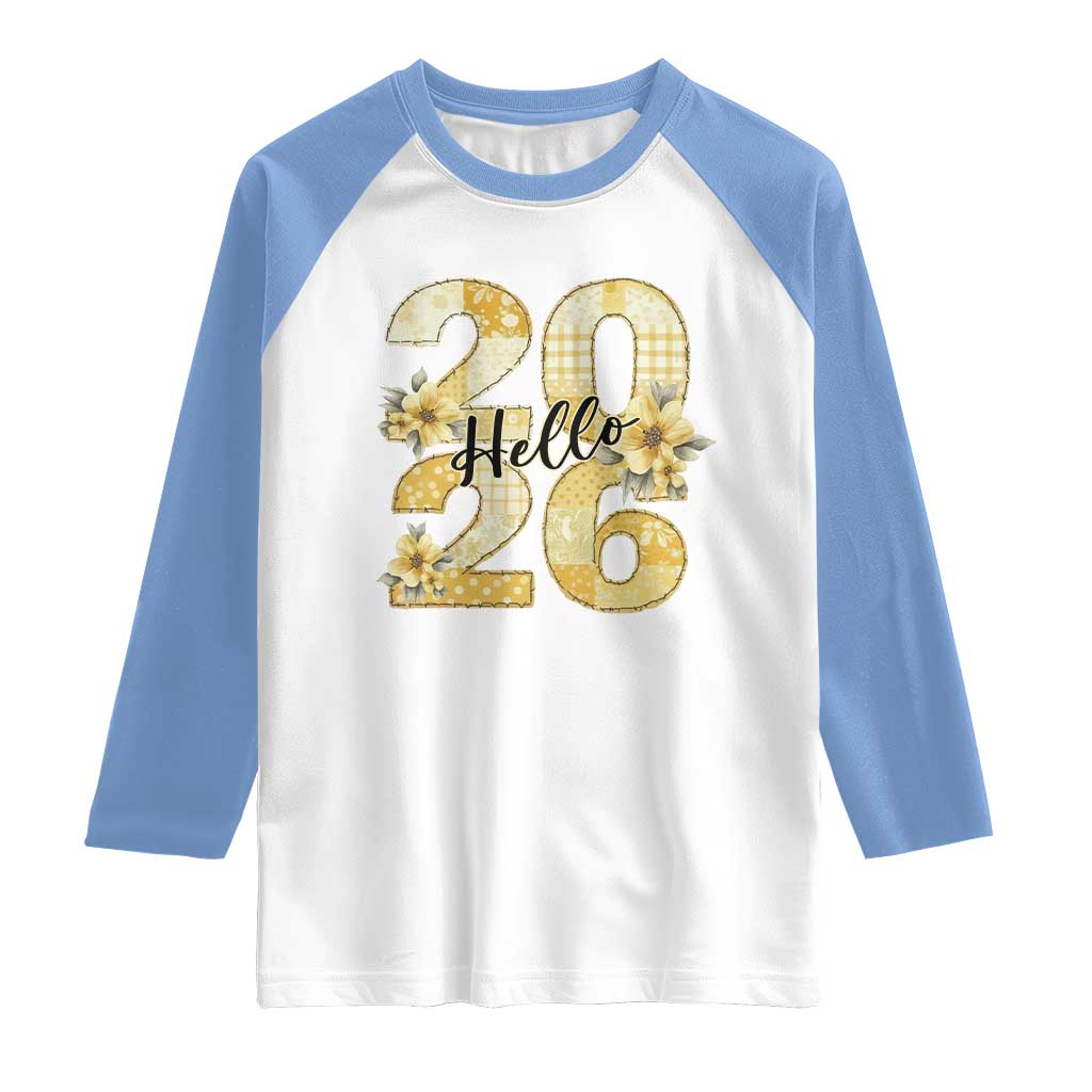 Hello New Year 2026 Vintage Floral Patchwork Quilt Raglan Shirt TS11 White Carolina Blue Print Your Wear