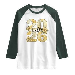 Hello New Year 2026 Vintage Floral Patchwork Quilt Raglan Shirt TS11 White Dark Forest Green Print Your Wear