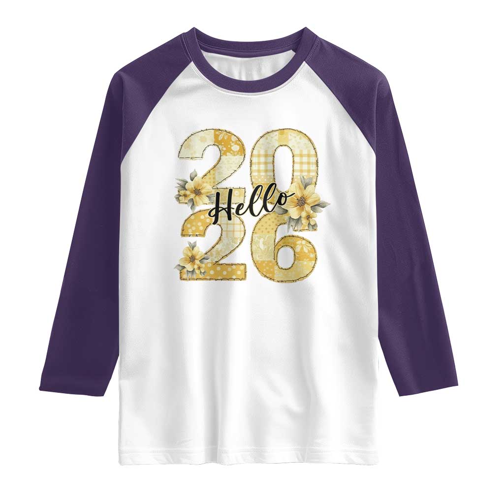 Hello New Year 2026 Vintage Floral Patchwork Quilt Raglan Shirt TS11 White Purple Print Your Wear