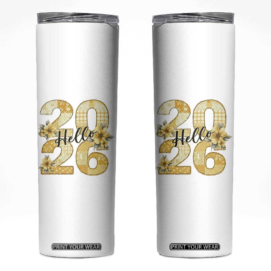 Hello New Year 2026 Vintage Floral Patchwork Quilt Skinny Tumbler TS11 White Print Your Wear