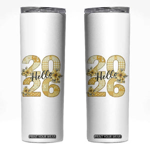 Hello New Year 2026 Vintage Floral Patchwork Quilt Skinny Tumbler TS11 White Print Your Wear