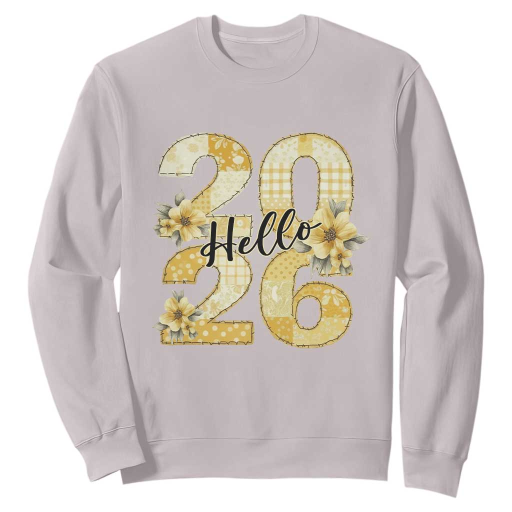 Hello New Year 2026 Vintage Floral Patchwork Quilt Sweatshirt TS11 Ice Gray Print Your Wear