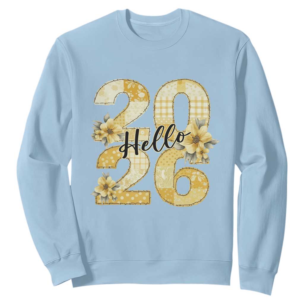Hello New Year 2026 Vintage Floral Patchwork Quilt Sweatshirt TS11 Light Blue Print Your Wear