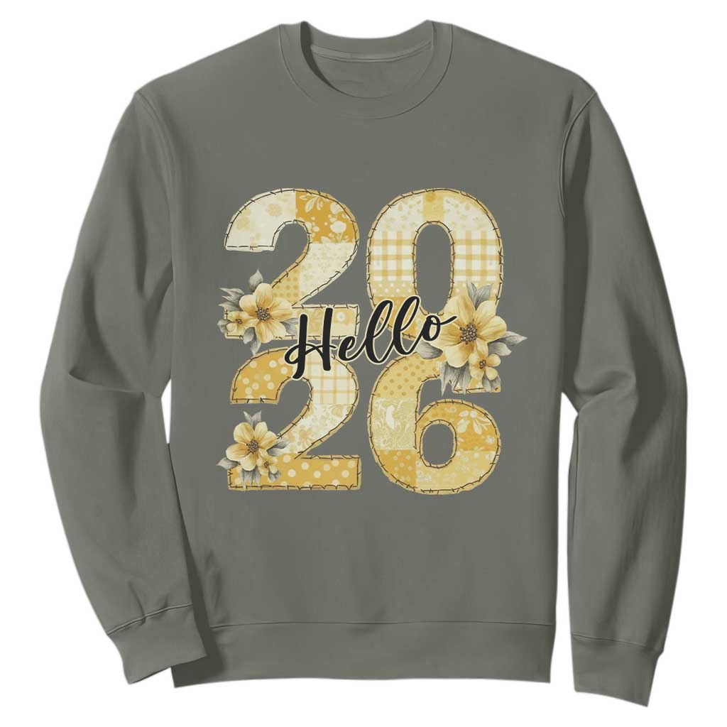 Hello New Year 2026 Vintage Floral Patchwork Quilt Sweatshirt TS11 Military Green Print Your Wear