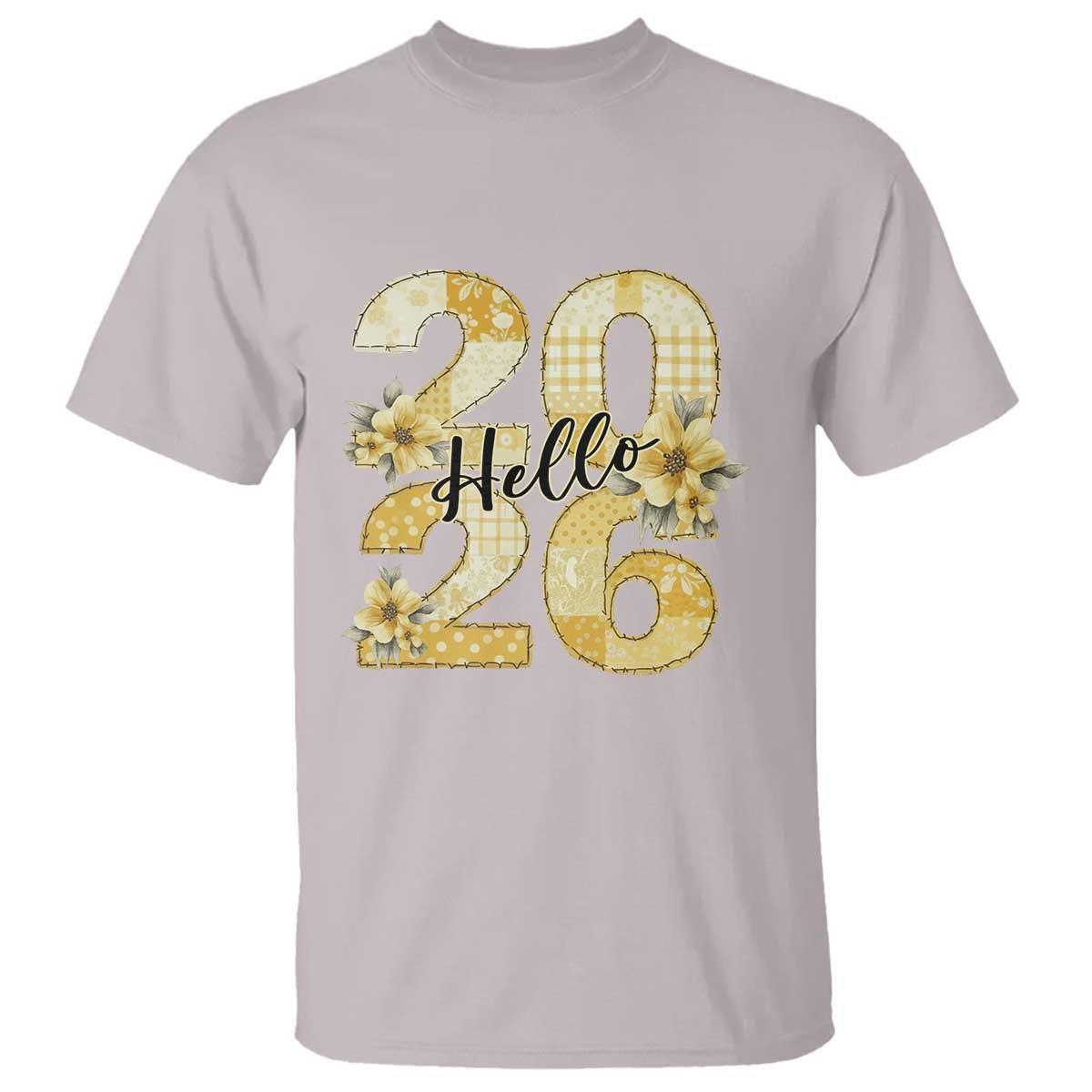 Hello New Year 2026 Vintage Floral Patchwork Quilt T Shirt TS11 Ice Gray Print Your Wear
