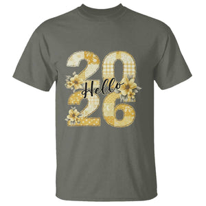 Hello New Year 2026 Vintage Floral Patchwork Quilt T Shirt TS11 Military Green Print Your Wear