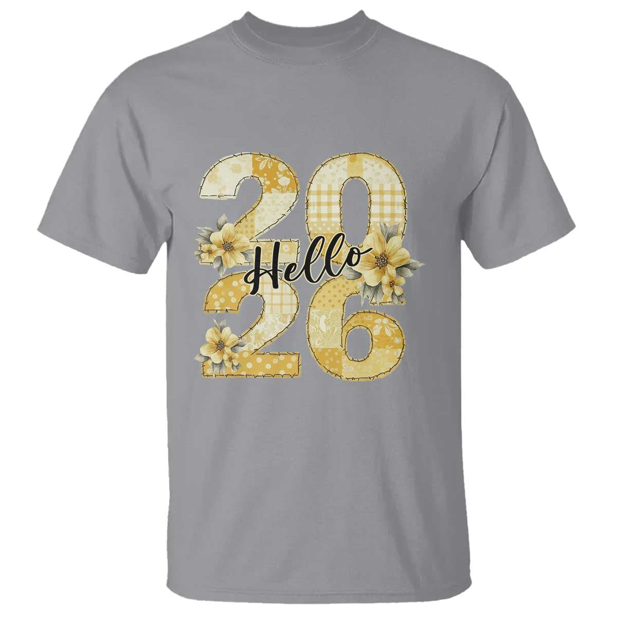 Hello New Year 2026 Vintage Floral Patchwork Quilt T Shirt TS11 Sport Gray Print Your Wear