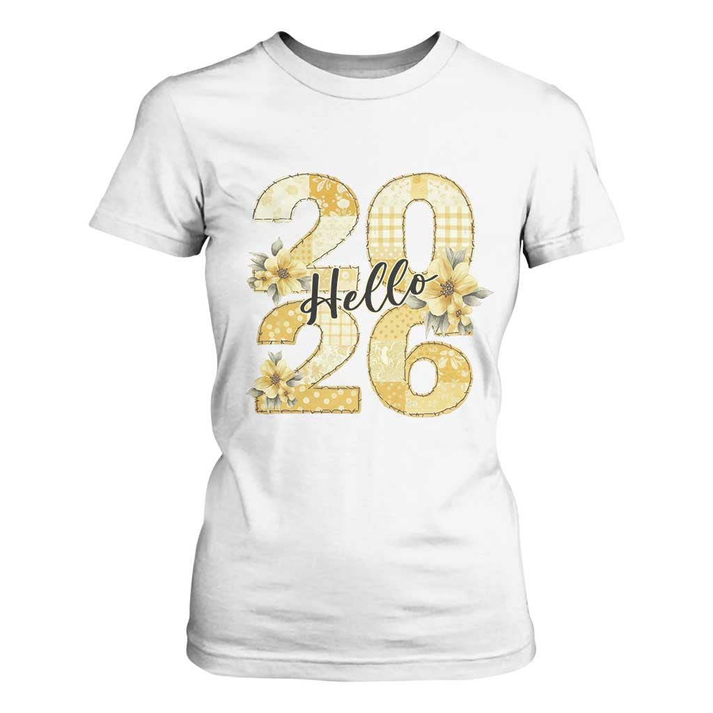 Hello New Year 2026 Vintage Floral Patchwork Quilt T Shirt For Women TS11 White Print Your Wear