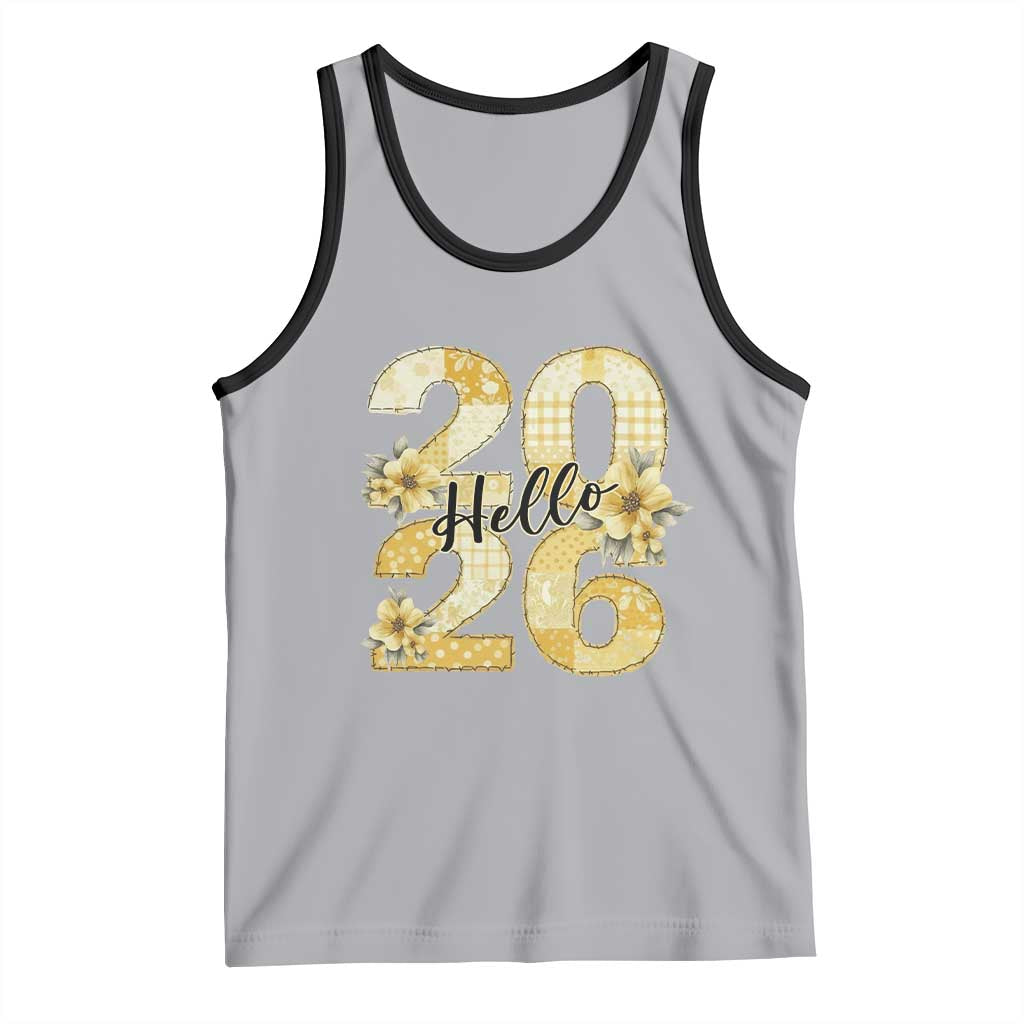 Hello New Year 2026 Vintage Floral Patchwork Quilt Tank Top TS11 Athletic Heather Black Print Your Wear